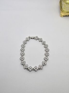 Silver Crystal Flower Tennis Bracelet - Women Jewelry